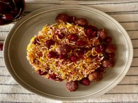 آلبالو پلو با گوشت قلقلی